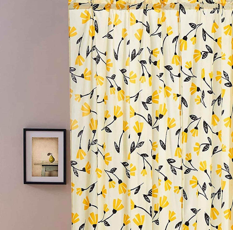 DaDa Bedding Set of 2 Botanical Floral Window Curtain Panels - Natural Semi Sheer Yellow Fleur Golden Orange Spring Time Tulips Straight Tailored Edge Curtains by DaDalogy Bedding Collection