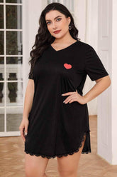 Plus Size Lace Trim V-Neck Short Sleeve Night Dress women Attire by Trendsi
