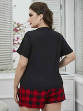 Plus Size Round Neck Tee Shirt and Plaid Shorts Lounge Set women Attire by Trendsi