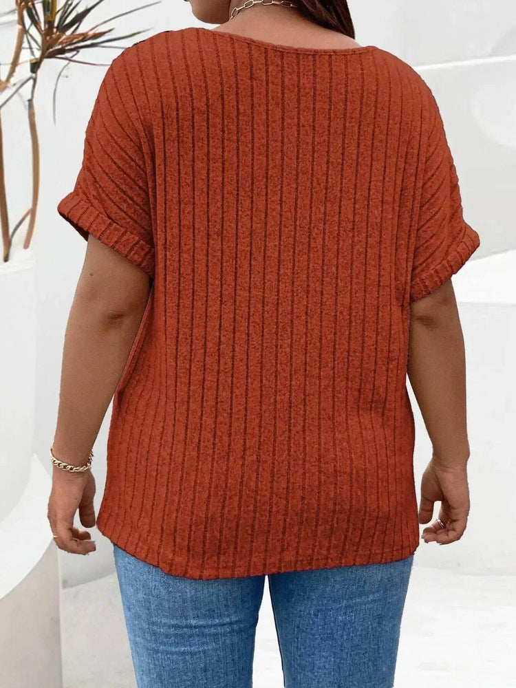 Plus Size Ribbed Half Zip Relaxed Fit T-Shirt women Attire by Trendsi