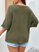 Plus Size V-Neck Ribbed Knit T-Shirt women Attire by Trendsi