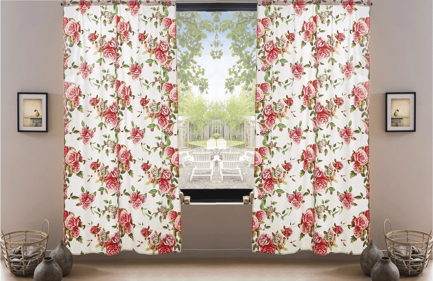 DaDa Bedding Set of 2-Pieces Romantic Roses Pink Floral Sheer Window Panel Curtains (JHW-879) Curtains by DaDalogy Bedding Collection