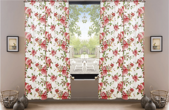 DaDa Bedding Set of 2-Pieces Romantic Roses Pink Floral Sheer Window Panel Curtains (JHW-879) Curtains by DaDalogy Bedding Collection