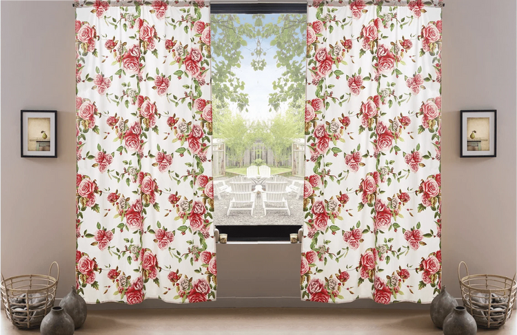 DaDa Bedding Set of 2-Pieces Romantic Roses Pink Floral Sheer Window Panel Curtains (JHW-879) Curtains by DaDalogy Bedding Collection
