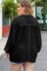 Plus Size Half Button Collared Neck Long Sleeve Blouse women Attire by Trendsi