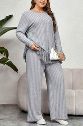 Honey Plus Size Tassel Hem Top and Pants Set women Attire by Trendsi
