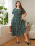 Honey Plus Size Floral Round Neck Short Sleeve Midi Dress women Attire by Trendsi