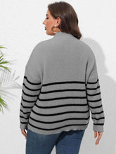 Plus Size Zip-Up Striped Sweater women Attire by Trendsi