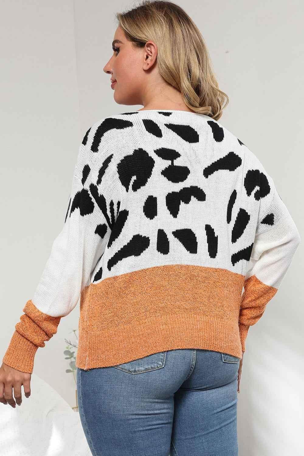 Plus Size Leopard Round Neck Long Sleeve Sweater women Attire by Trendsi