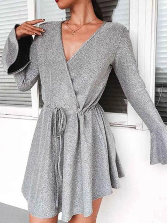 Ivy Lane Plus Size Surplice Neck Flare Sleeve Dress women Attire by Trendsi