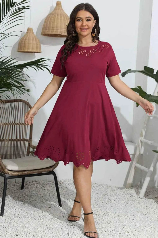 Plus Size Round Neck Openwork Dress women Attire by Trendsi