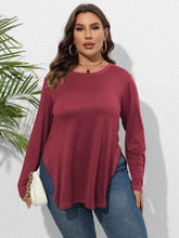 Plus Size Round Neck Long Sleeve Slit T-Shirt women Attire by Trendsi