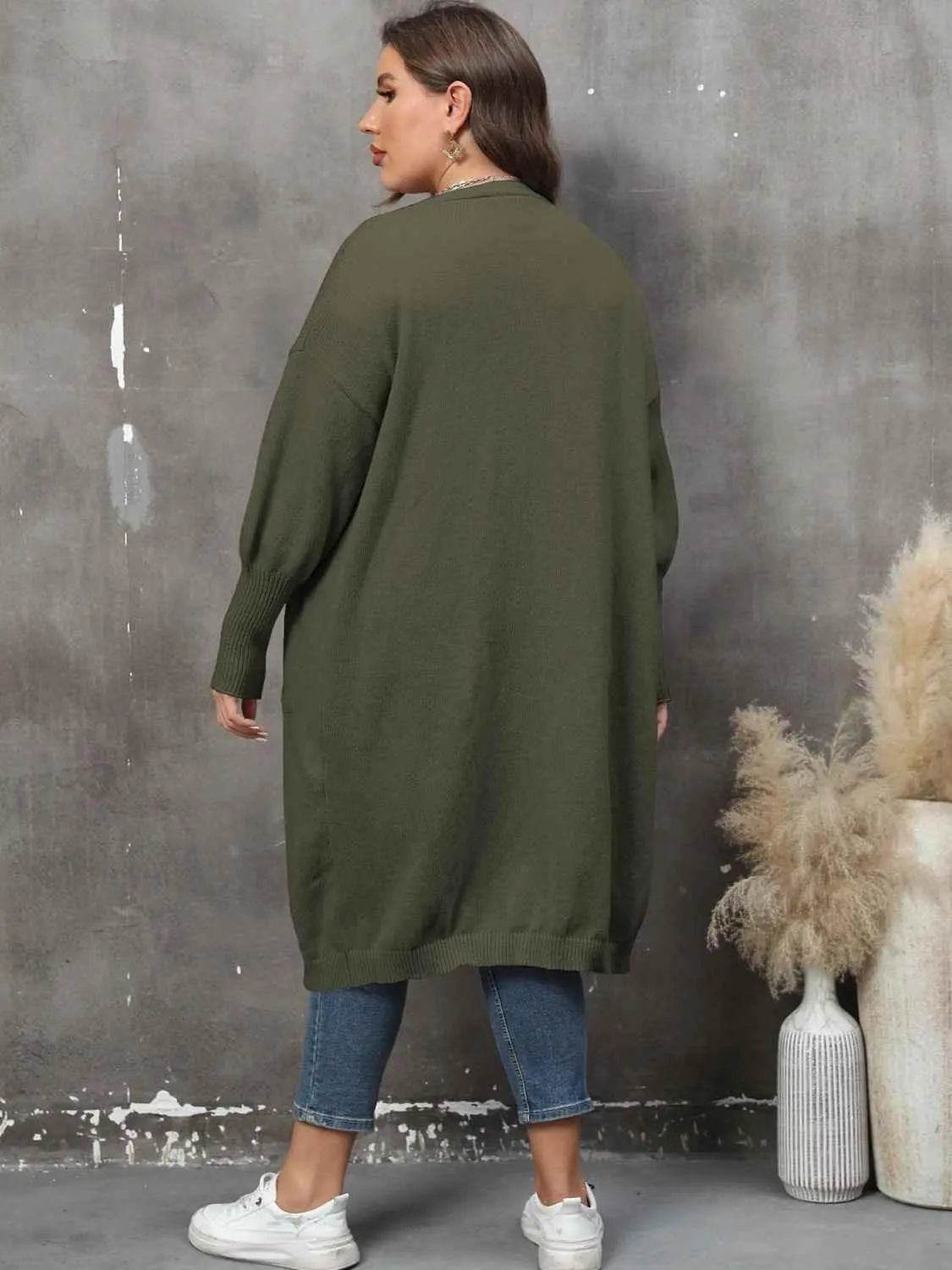 Plus Size Long Sleeve Pocketed Cardigan women Attire by Trendsi