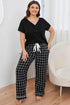Plus Size V-Neck Top and Plaid Pants Lounge Set women Attire by Trendsi