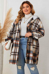 Honey Plus Size Plaid Drop Shoulder Hooded Coat women Attire by Trendsi