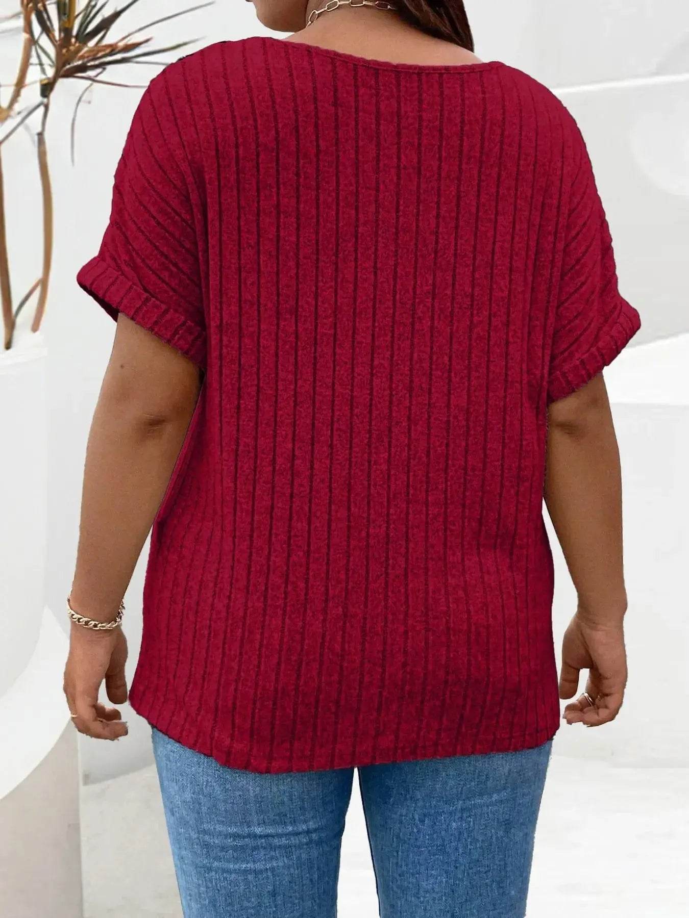 Plus Size Ribbed Half Zip Relaxed Fit T-Shirt women Attire by Trendsi