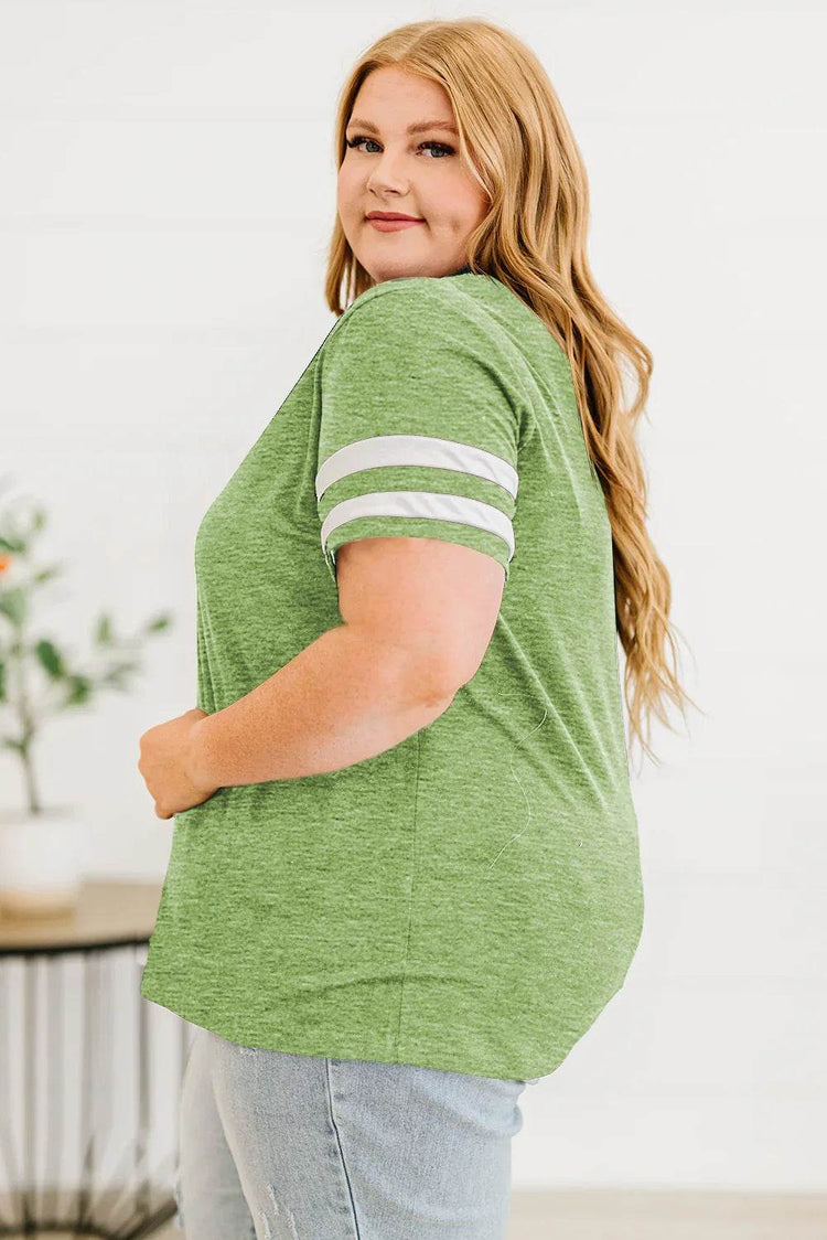 Plus Size Striped V-Neck Tee Shirt women Attire by Trendsi