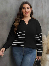 Plus Size Striped V-Neck Sweater women Attire by Trendsi