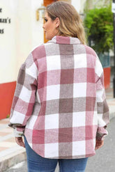 Plus Size Plaid Button Up Collared Neck Jacket women Attire by Trendsi