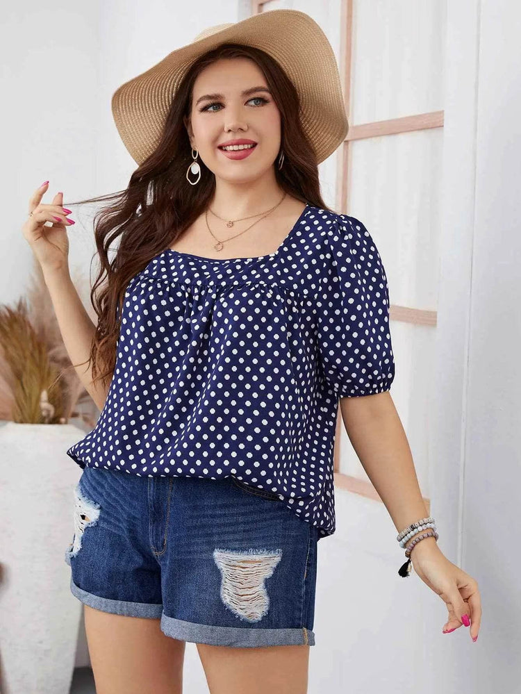 Honey Plus Size Polka Dot Square Neck Blouse women Attire by Trendsi