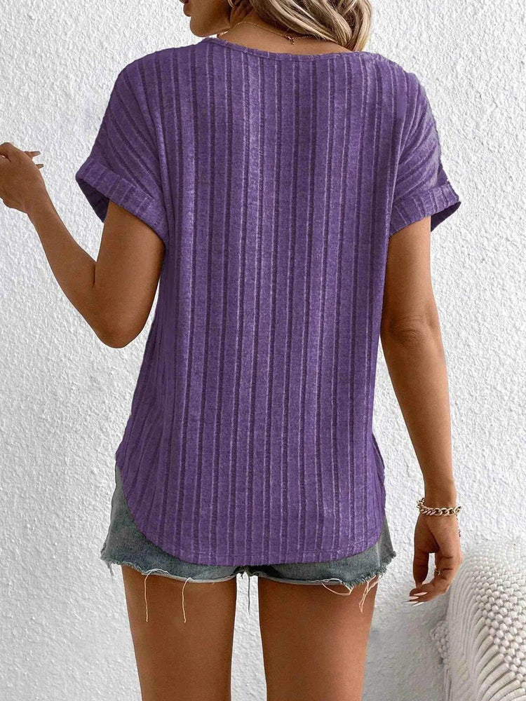 Plus Size Ribbed Texture Short Sleeve T-Shirt women Attire by Trendsi