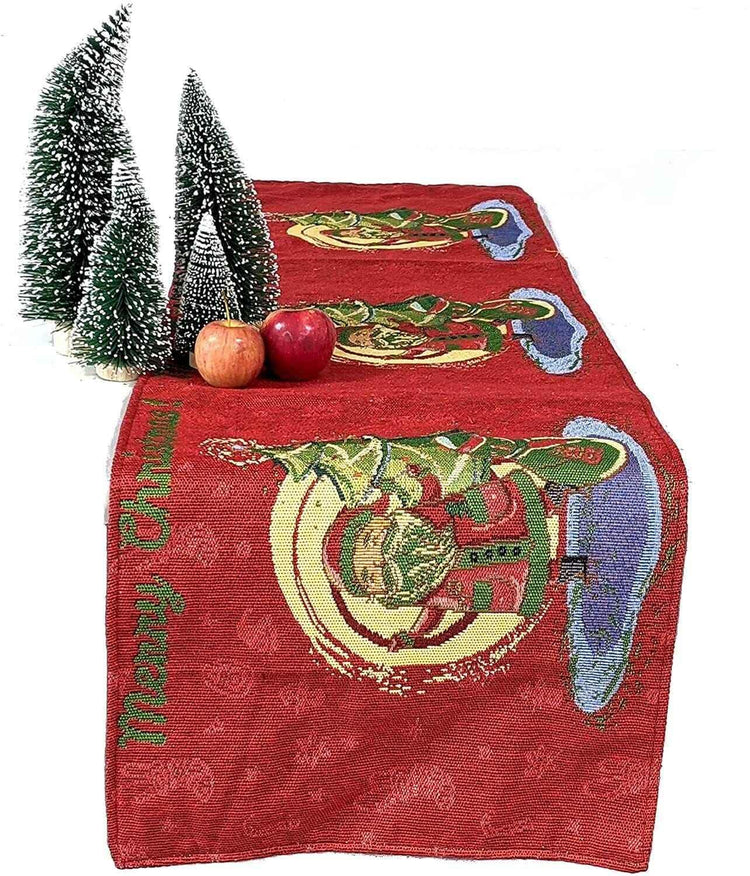 DaDa Bedding Red Santa Claus Christmas Tree Woven Tapestry Dining Table Runner (17615) Table Runners by DaDalogy Bedding Collection