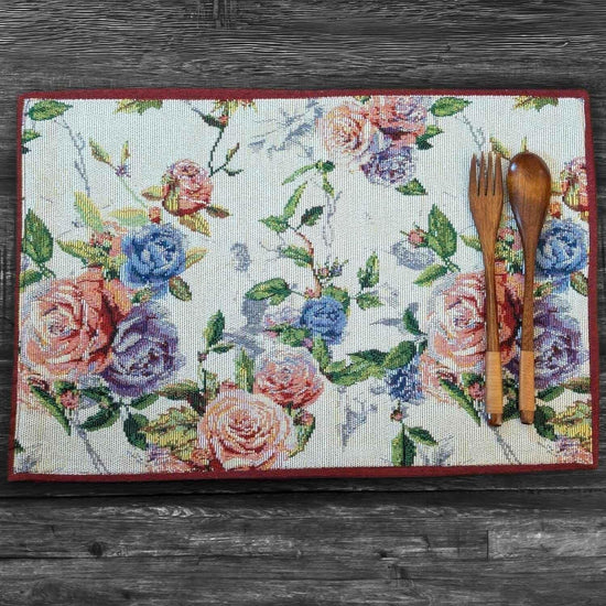 DaDa Bedding Set of 4-Pieces Vintage Romantic Roses Lovely Pink Floral Tapestry Placemats 13” x 19” (879) Placemat by DaDalogy Bedding Collection