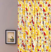 DaDa Bedding Set of 2 Radiant Sunshine Yellow Floral Window Curtain Panels - Natural Semi Sheer Hummingbirds Farmhouse Red Flowers Straight Tailored Edge Curtains by DaDalogy Bedding Collection