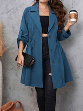 Honey Plus Size Lapel Collar Drawstring Roll-Tab Sleeve Trench Coat women Attire by Trendsi