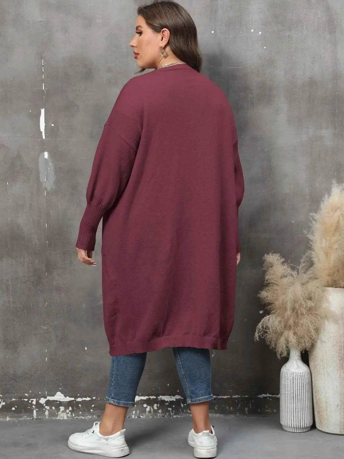 Plus Size Long Sleeve Pocketed Cardigan women Attire by Trendsi