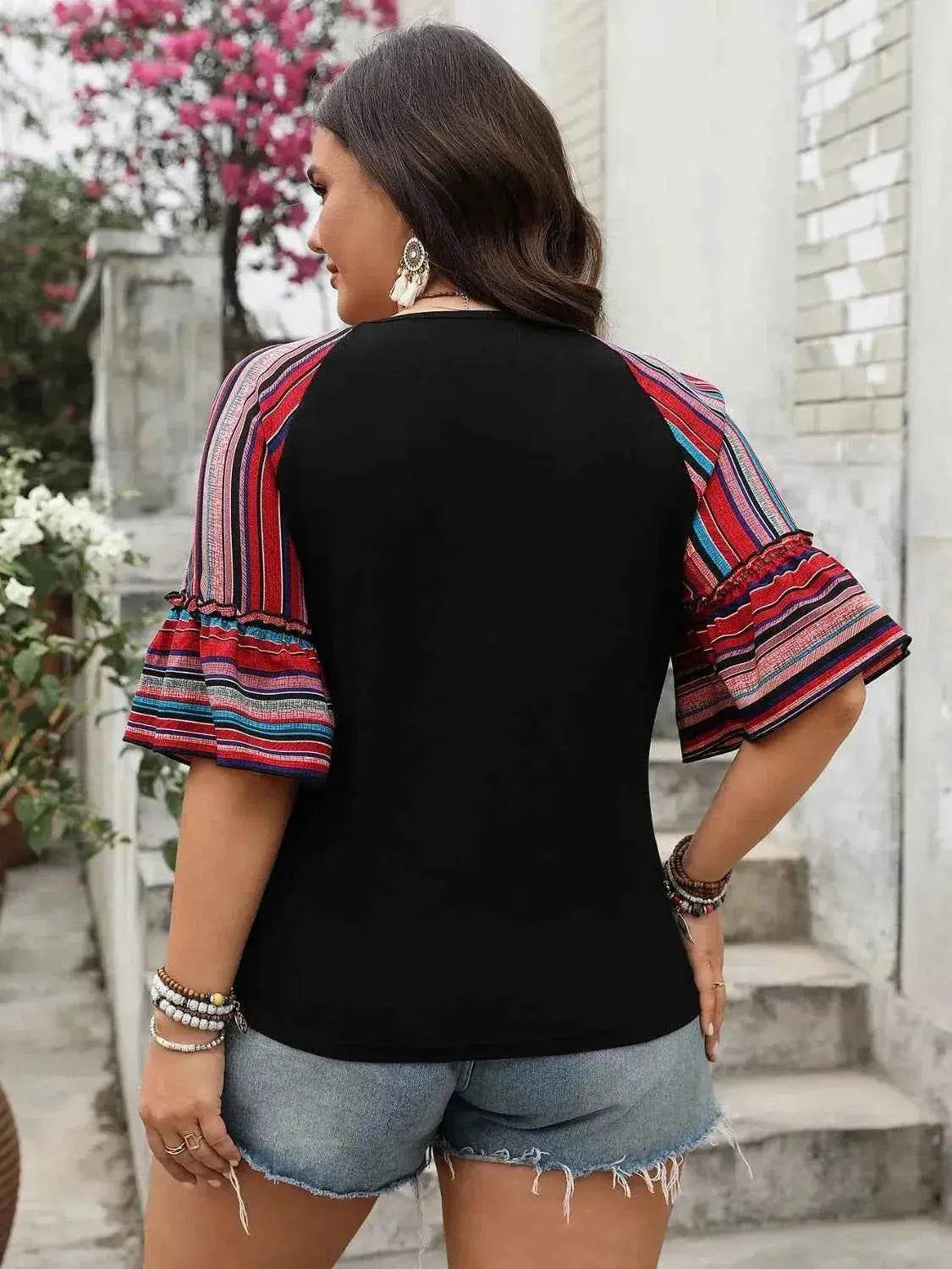 Plus Size V-Neck Flounce Sleeve Top women Attire by Trendsi