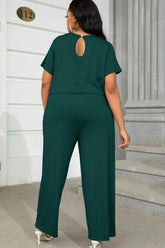 Plus Size Drawstring Waist Short Sleeve Jumpsuit women Attire by Trendsi