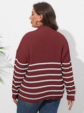 Plus Size Zip-Up Striped Sweater women Attire by Trendsi
