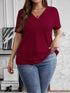 Plus Size V-Neck Short Sleeve Ribbed T-Shirt women Attire by Trendsi