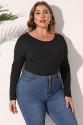 Plus Size Round Neck Long Sleeve Bodysuit women Attire by Trendsi