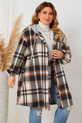 Honey Plus Size Plaid Drop Shoulder Hooded Coat women Attire by Trendsi