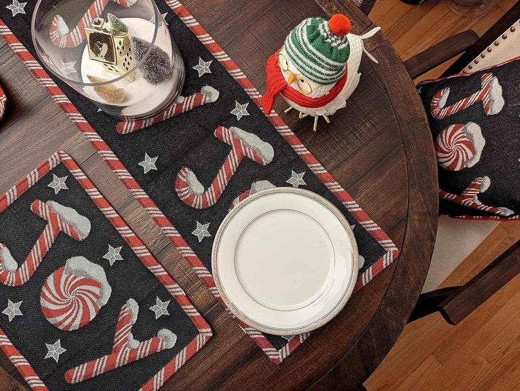 DaDa Bedding Set of 4-Pieces Peppermint Joy Holiday Tapestry Placemats 13” x 19” (12904) Placemat by DaDalogy Bedding Collection