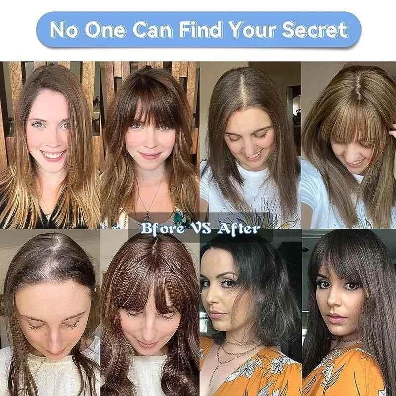 100% Remy Human Hair Toppers with Bangs Light Brown Hairpieces 3D Wispy Human Hair Bangs for Women Thin Hair Real Human Hair Topper Clip In Hair Accessories by Zopi / AliExpress