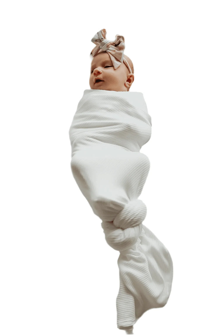 Dove Ribbed Stretch Swaddle by Little Mae & Co