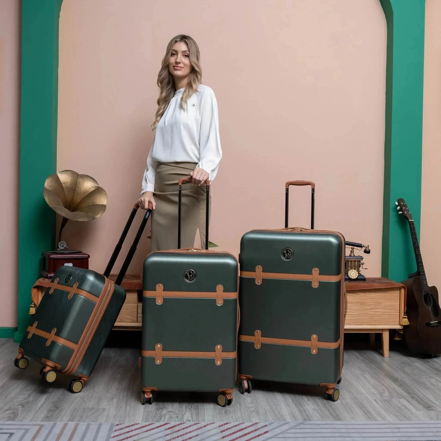 Grace 3 Piece Expandable Retro Luggage Set Luggage Sets by Travellty
