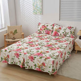 DaDa Bedding Romantic Roses Floral Bed Skirt - Matching Pink & White Ruffled Dust Ruffle for Quilted Coverlet Set - Lightweight & Breathable Polyester Bedskirt Bedding Accessories by DaDalogy Bedding Collection