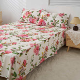 DaDa Bedding Romantic Roses Floral Bed Skirt - Matching Pink & White Ruffled Dust Ruffle for Quilted Coverlet Set - Lightweight & Breathable Polyester Bedskirt Bedding Accessories by DaDalogy Bedding Collection