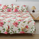 DaDa Bedding Romantic Roses Floral Bed Skirt - Matching Pink & White Ruffled Dust Ruffle for Quilted Coverlet Set - Lightweight & Breathable Polyester Bedskirt Bedding Accessories by DaDalogy Bedding Collection