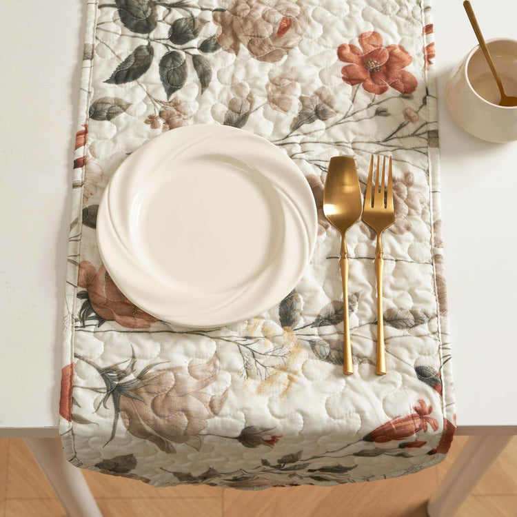 DaDalogy Enchanted Meadow Reversible Dinner Table Runner - Floral Elegance in Beige, Rose, and Soft Olive Green, Premium Soft Microfiber Quilted Table Runner Table Runner by DaDalogy Bedding Collection