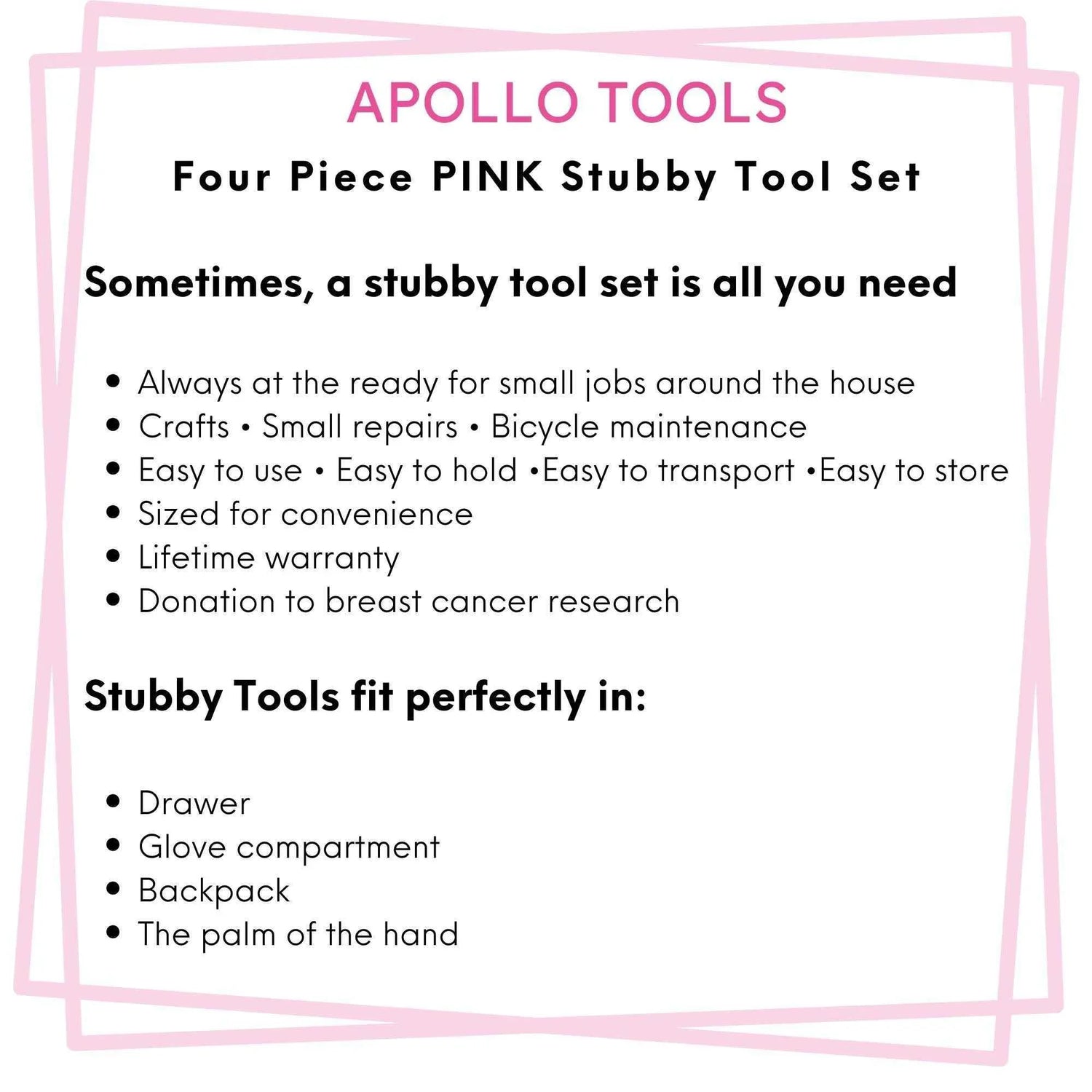 Four Piece Stubby Tool Set - Pink- DT0240P Pink Tool Kit by Apollo Tools