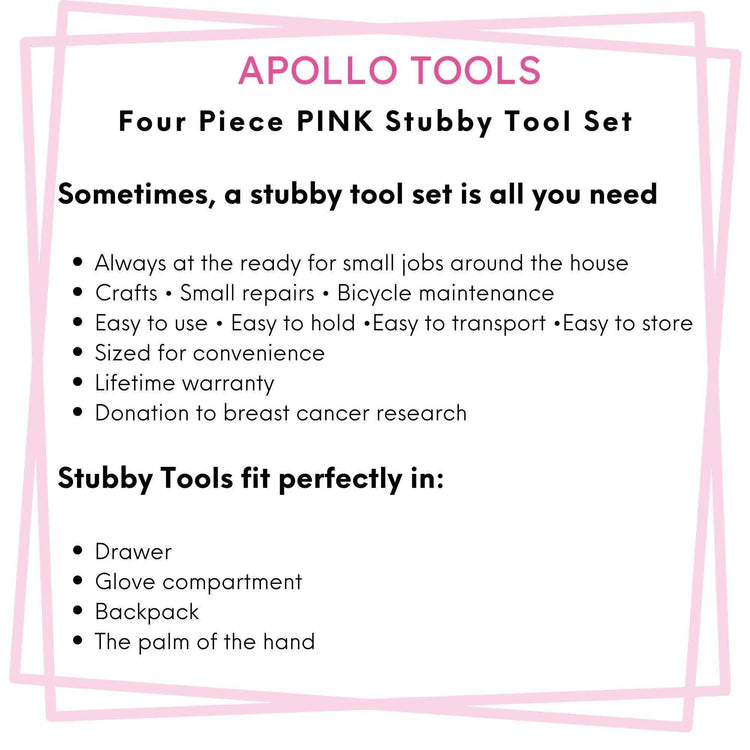 Four Piece Stubby Tool Set - Pink- DT0240P Pink Tool Kit by Apollo Tools