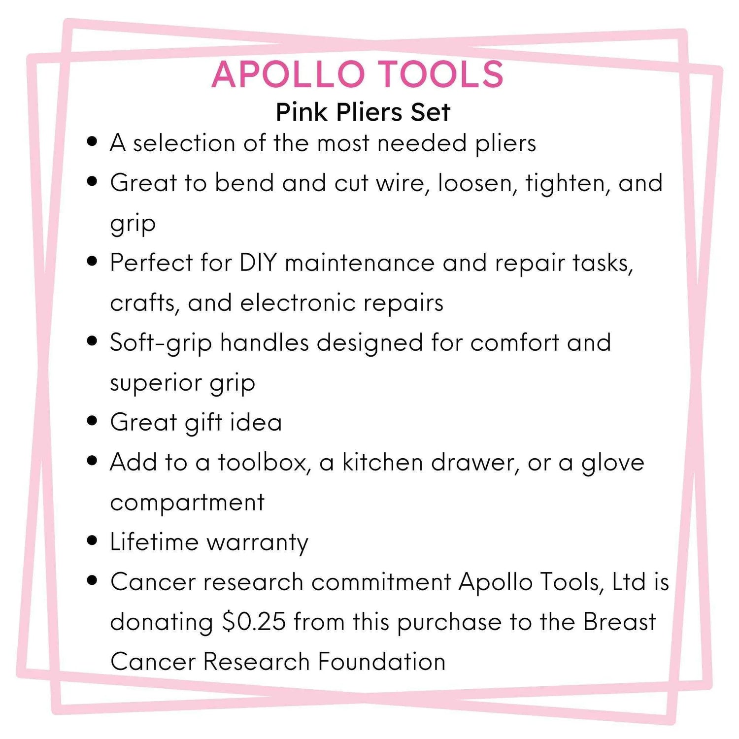 3 Pliers - Pink - DT5008P Pink Tool Kit by Apollo Tools