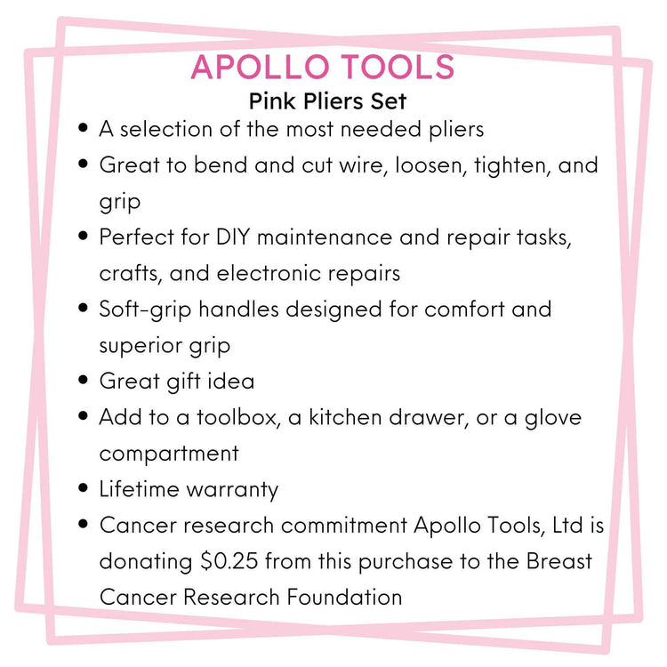 3 Pliers - Pink - DT5008P Pink Tool Kit by Apollo Tools