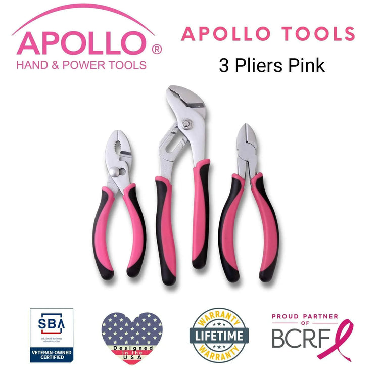 3 Pliers - Pink - DT5008P Pink Tool Kit by Apollo Tools
