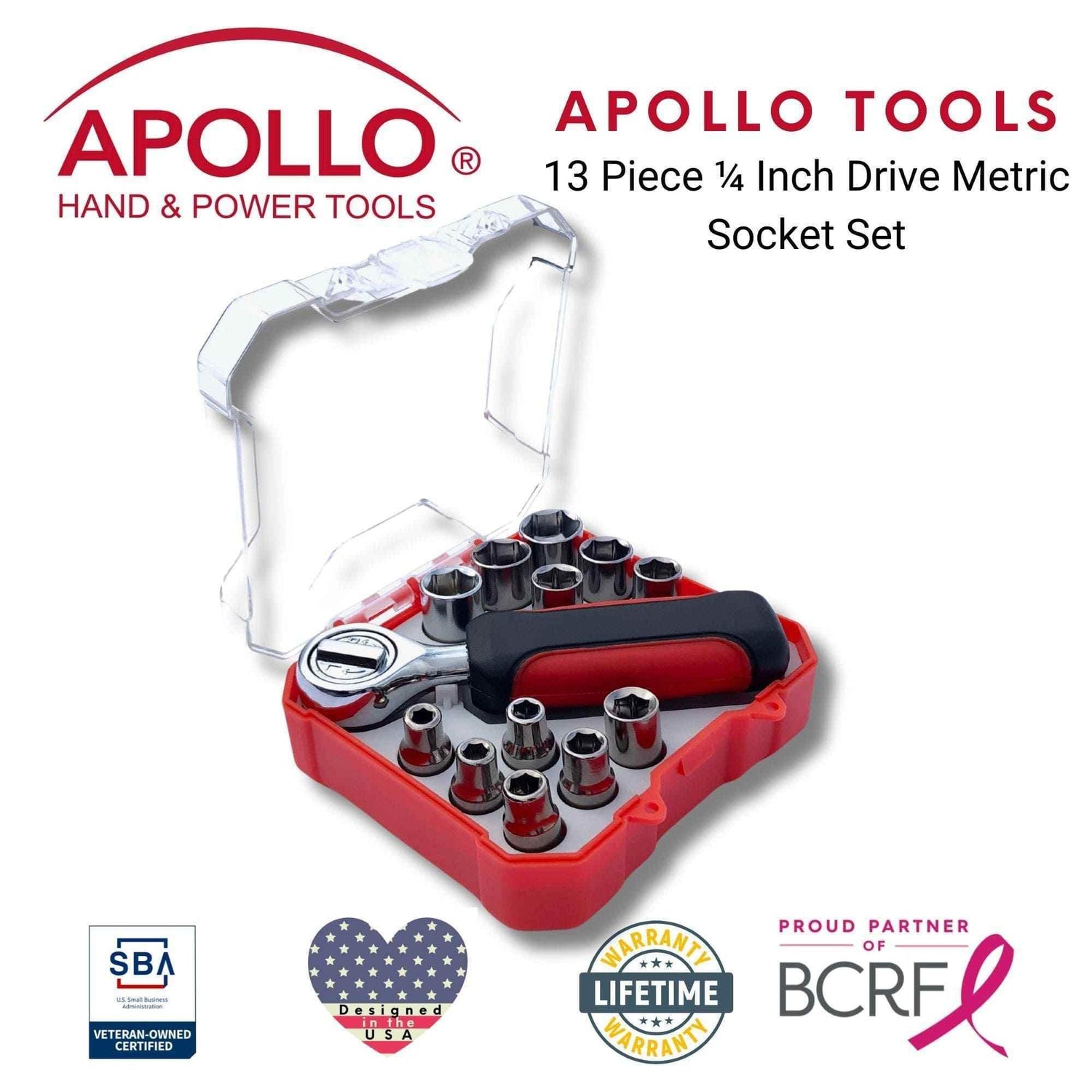 13 Piece ¼ Inch Drive Metric Socket Set - DT5023 Household Tool Kit by Apollo Tools